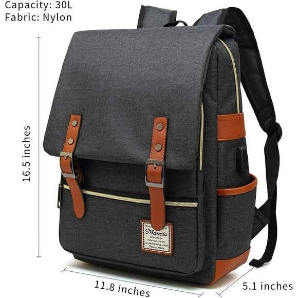 MancioVintage Laptop Backpack purple USB Charging Port for Women Travelling, bag - Picture 2 of 6